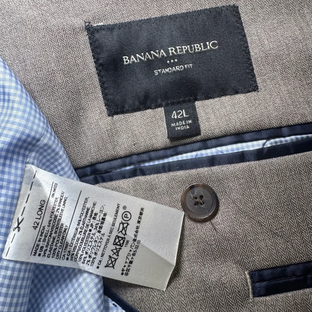 Banana Republic Mens 42L Standard Fit Taupe Herringbone Blazer Sport Coat Jacket